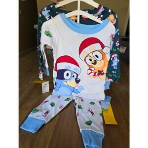 Toddler Boys' 4pc Bluey Fairisle Cotton Christmas Pajama Set - White 12M